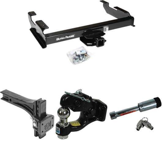 Fits 1988-2000 Chevrolet C3500 Trailer Hitch Tow PKG w/ Adjustable Pintle Hook Mounting Plate + Pintle Hook & 1-7/8" Ball Combination + Hitch Lock (For Regular & Extended Cabs Models) By Draw-Tite