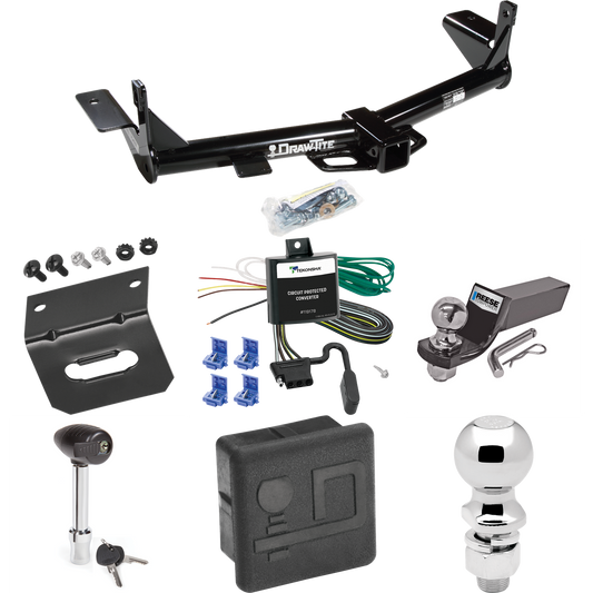 Fits 2008-2010 Mercury Mountaineer Trailer Hitch Tow PKG w/ 4-Flat Wiring + Starter Kit Ball Mount w/ 2" Drop & 2" Ball + 2-5/16" Ball + Wiring Bracket + Hitch Lock + Hitch Cover (For w/1-1/4" Receivers Models) By Draw-Tite