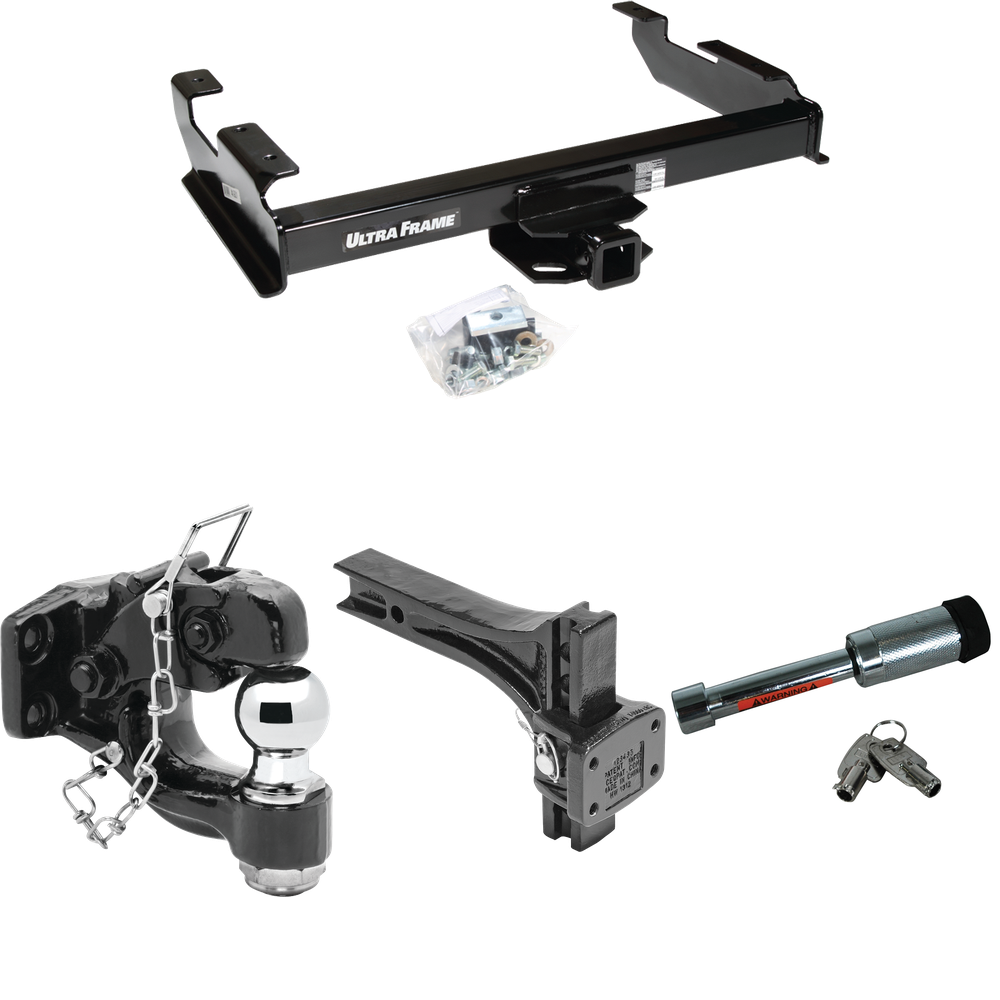 Fits 1988-1999 Chevrolet C1500 Trailer Hitch Tow PKG w/ Adjustable Pintle Hook Mounting Plate + Pintle Hook & 2" Ball Combination + Hitch Lock By Draw-Tite