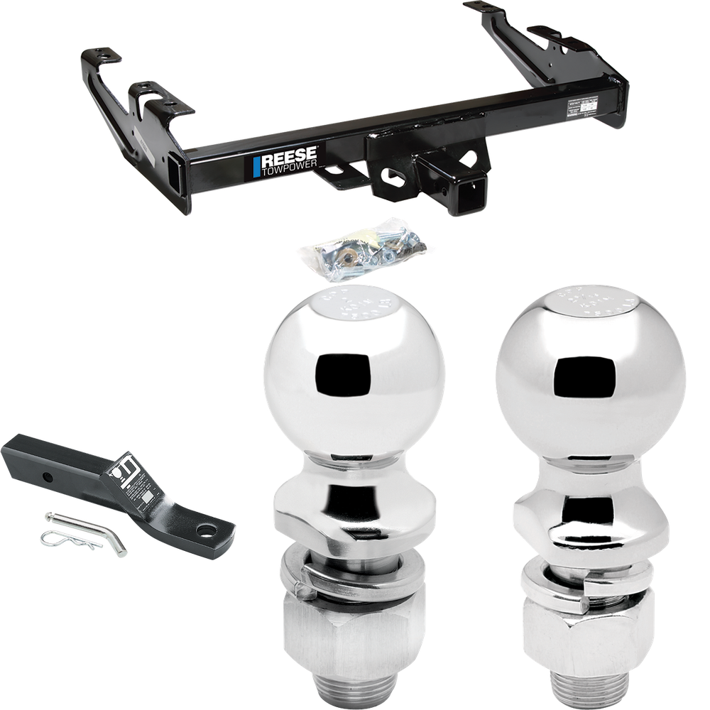 Fits 1988-2000 GMC K3500 Trailer Hitch Tow PKG w/ Ball Mount w/ 2" Drop + 2" Ball + 2-5/16" Ball By Reese Towpower