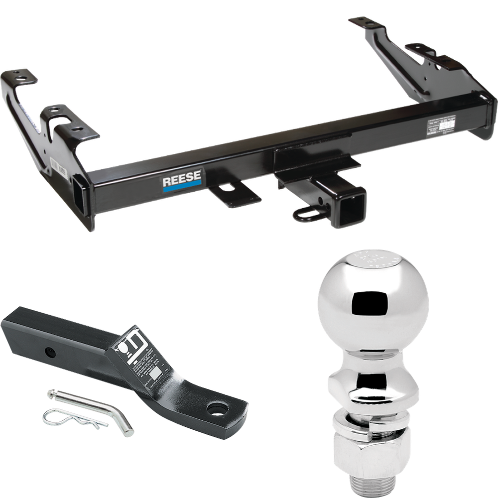 Fits 1988-1999 Chevrolet C2500 Trailer Hitch Tow PKG w/ Ball Mount w/ 2" Drop + 2-5/16" Ball (For Regular & Extended Cabs Models) By Reese Towpower