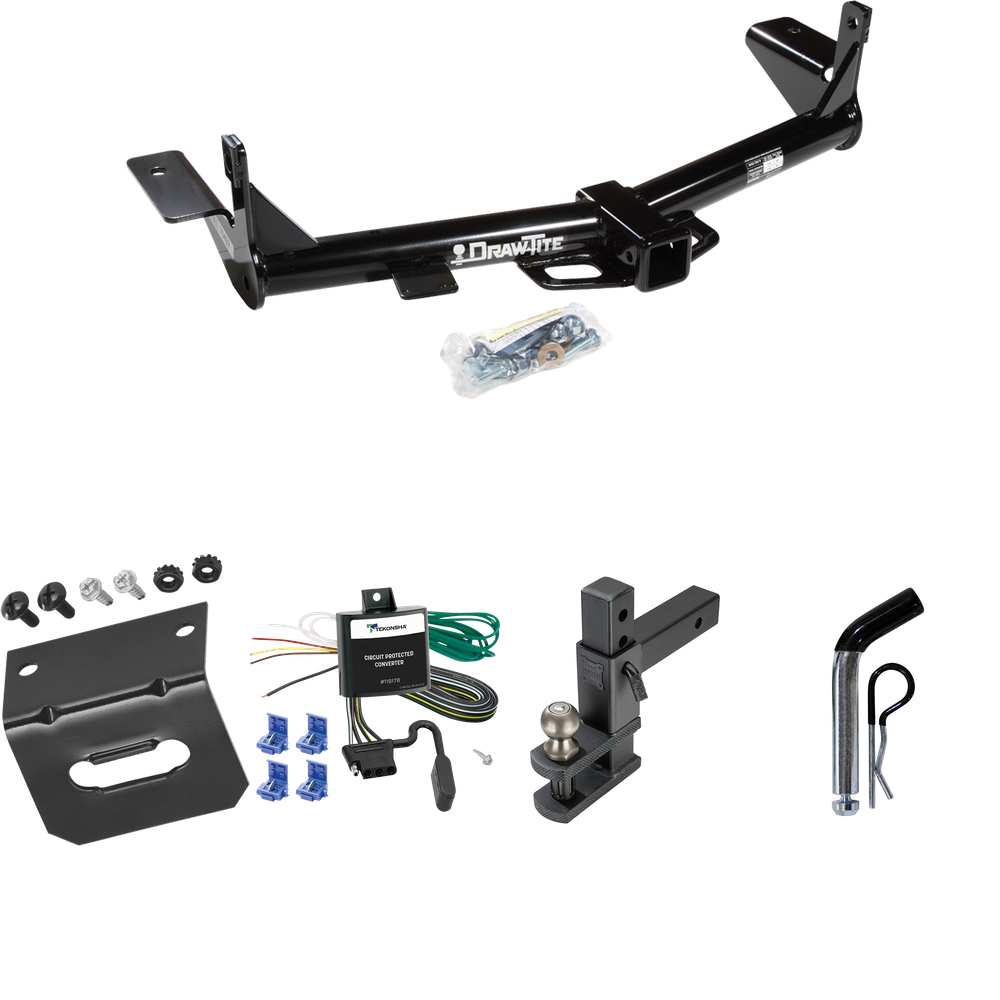 Fits 2006-2010 Ford Explorer Trailer Hitch Tow PKG w/ 4-Flat Wiring Harness + Adjustable Drop Rise Clevis Hitch Ball Mount w/ 2" Ball + Pin/Clip + Wiring Bracket (For w/1-1/4" Receivers Models) By Draw-Tite