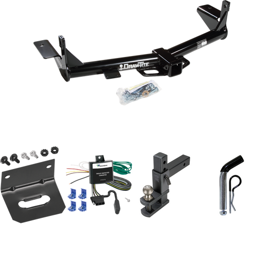 Fits 2006-2010 Ford Explorer Trailer Hitch Tow PKG w/ 4-Flat Wiring Harness + Adjustable Drop Rise Clevis Hitch Ball Mount w/ 2" Ball + Pin/Clip + Wiring Bracket (For w/1-1/4" Receivers Models) By Draw-Tite