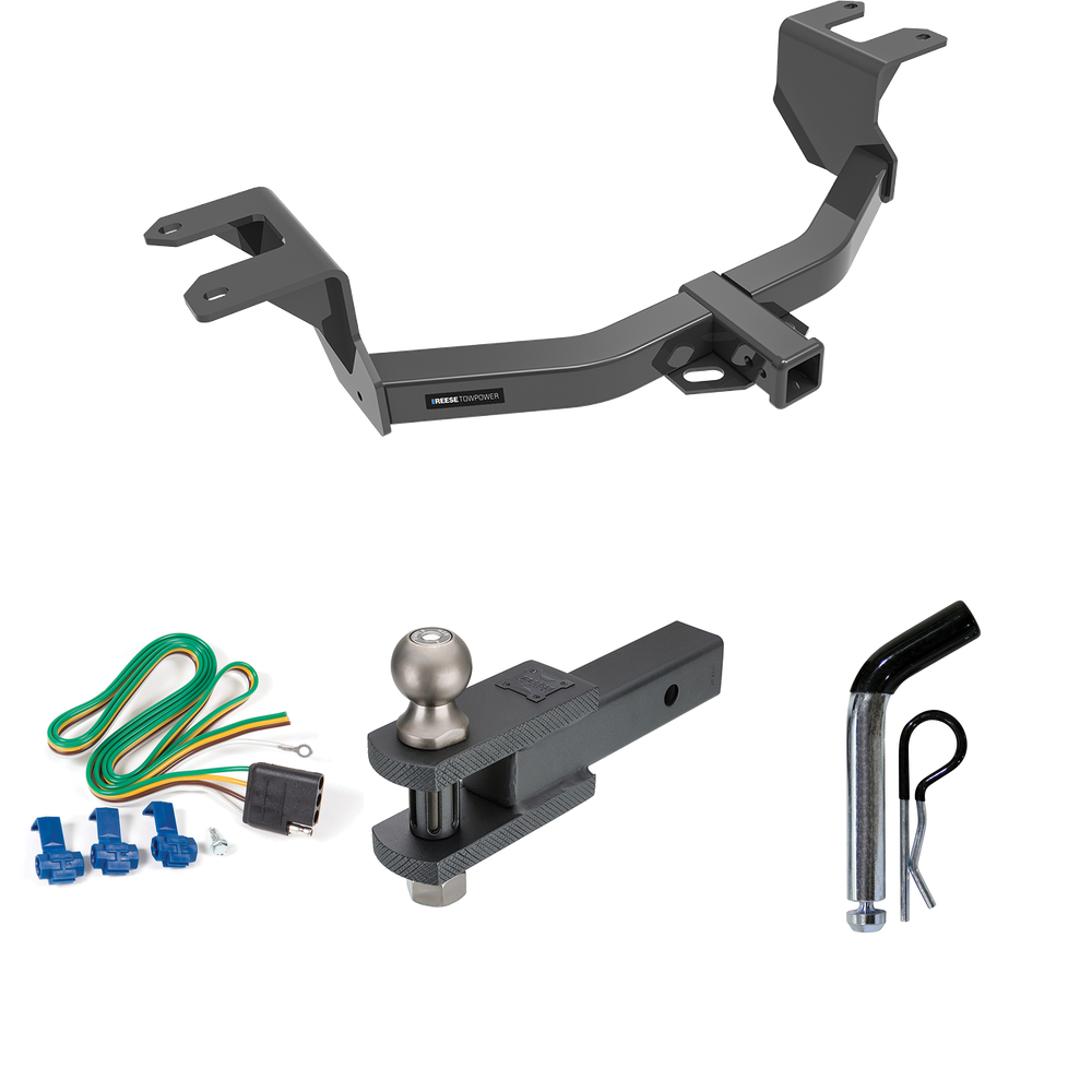 Fits 2019-2023 GMC Sierra 1500 Trailer Hitch Tow PKG w/ 4-Flat Wiring + Clevis Hitch Ball Mount w/ 2" Ball + Pin/Clip By Reese Towpower