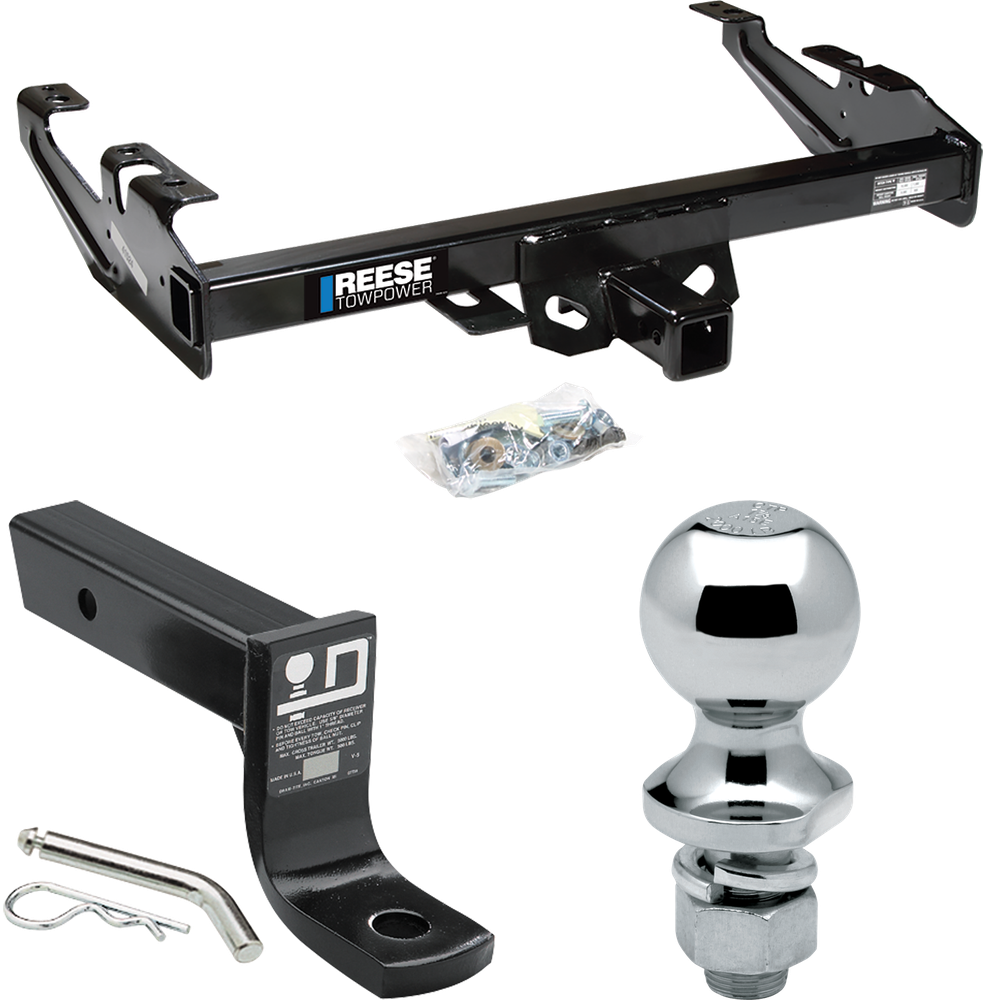 Fits 1988-2000 Chevrolet K3500 Trailer Hitch Tow PKG w/ Ball Mount w/ 4" Drop + 1-7/8" Ball (For Regular & Extended Cabs Models) By Reese Towpower