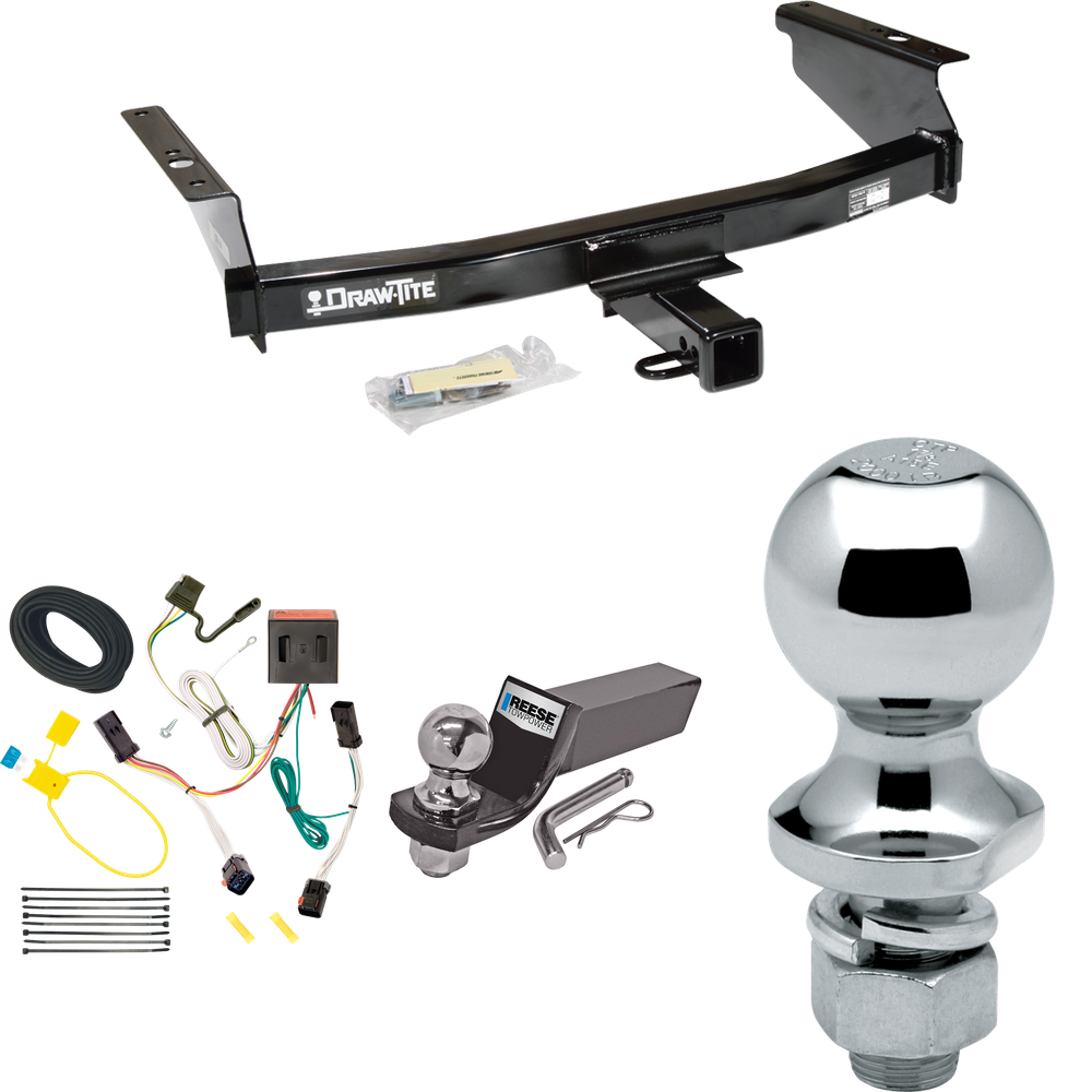 Fits 2002-2007 Jeep Liberty Trailer Hitch Tow PKG w/ 4-Flat Wiring + Starter Kit Ball Mount w/ 2" Drop & 2" Ball + 1-7/8" Ball By Draw-Tite