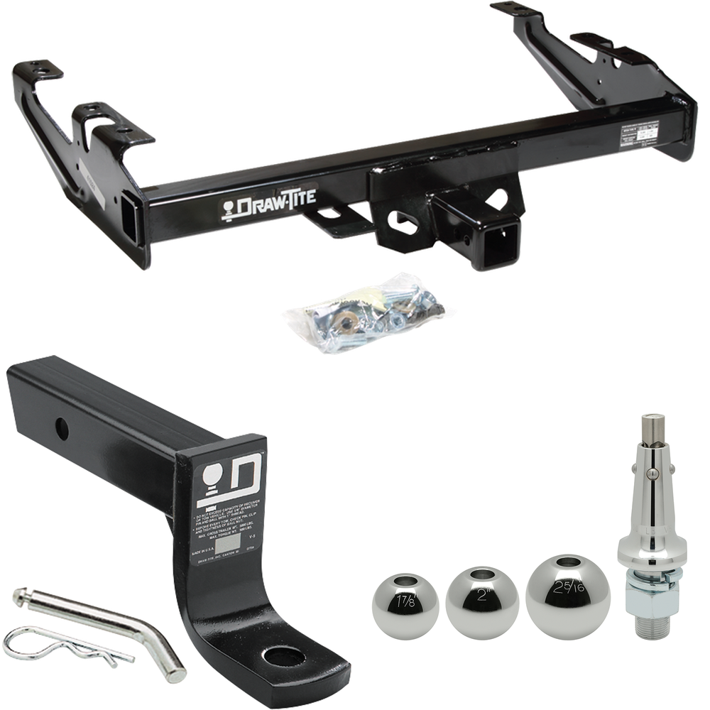 Fits 1992-2000 Chevrolet K2500 Trailer Hitch Tow PKG w/ Ball Mount w/ 4" Drop + Interchangeable Ball 1-7/8" & 2" & 2-5/16" (For Crew Cab Models) By Draw-Tite