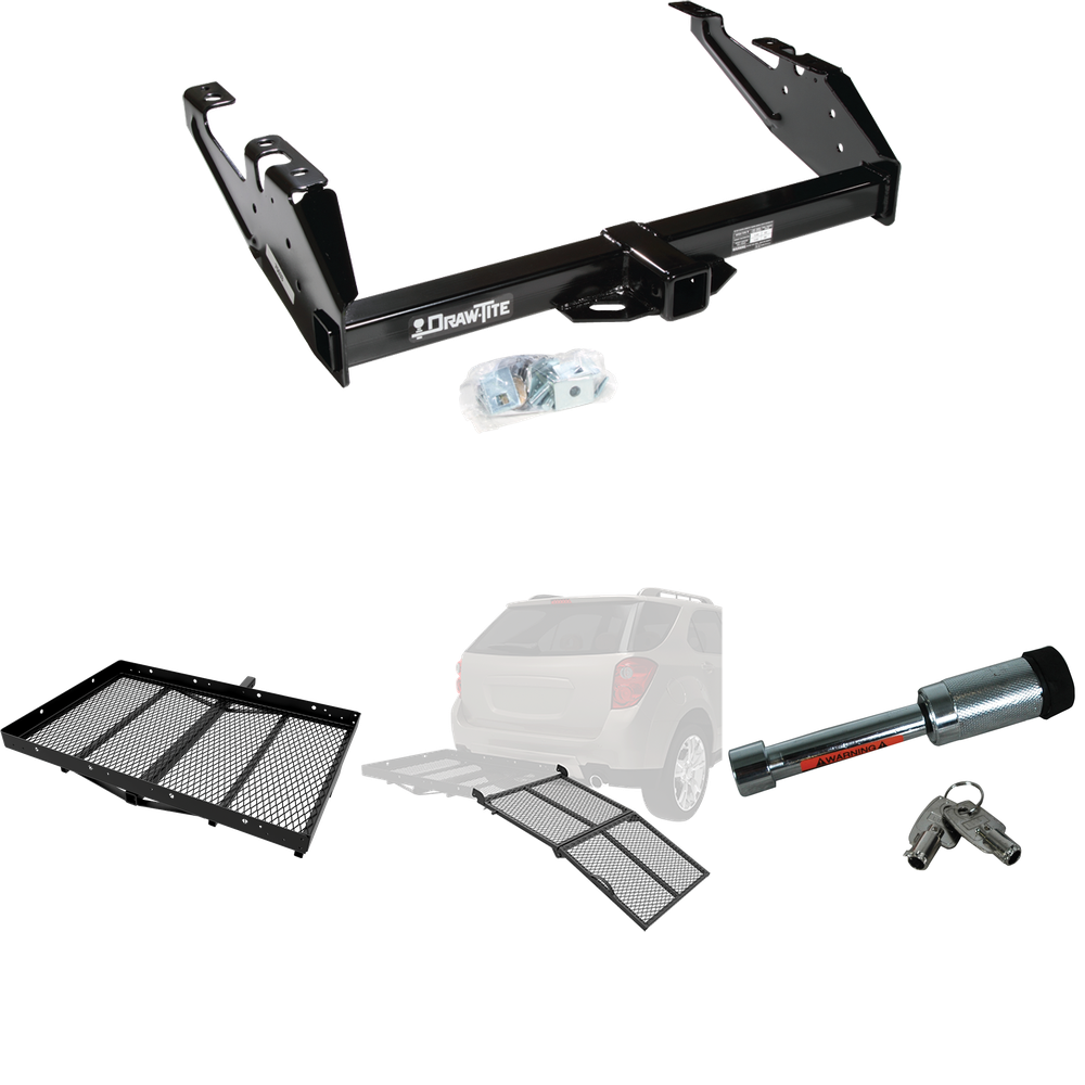 Fits 1988-2000 GMC K2500 Trailer Hitch Tow PKG w/ Cargo Carrier + Bi-Fold Ramp + Hitch Lock By Draw-Tite