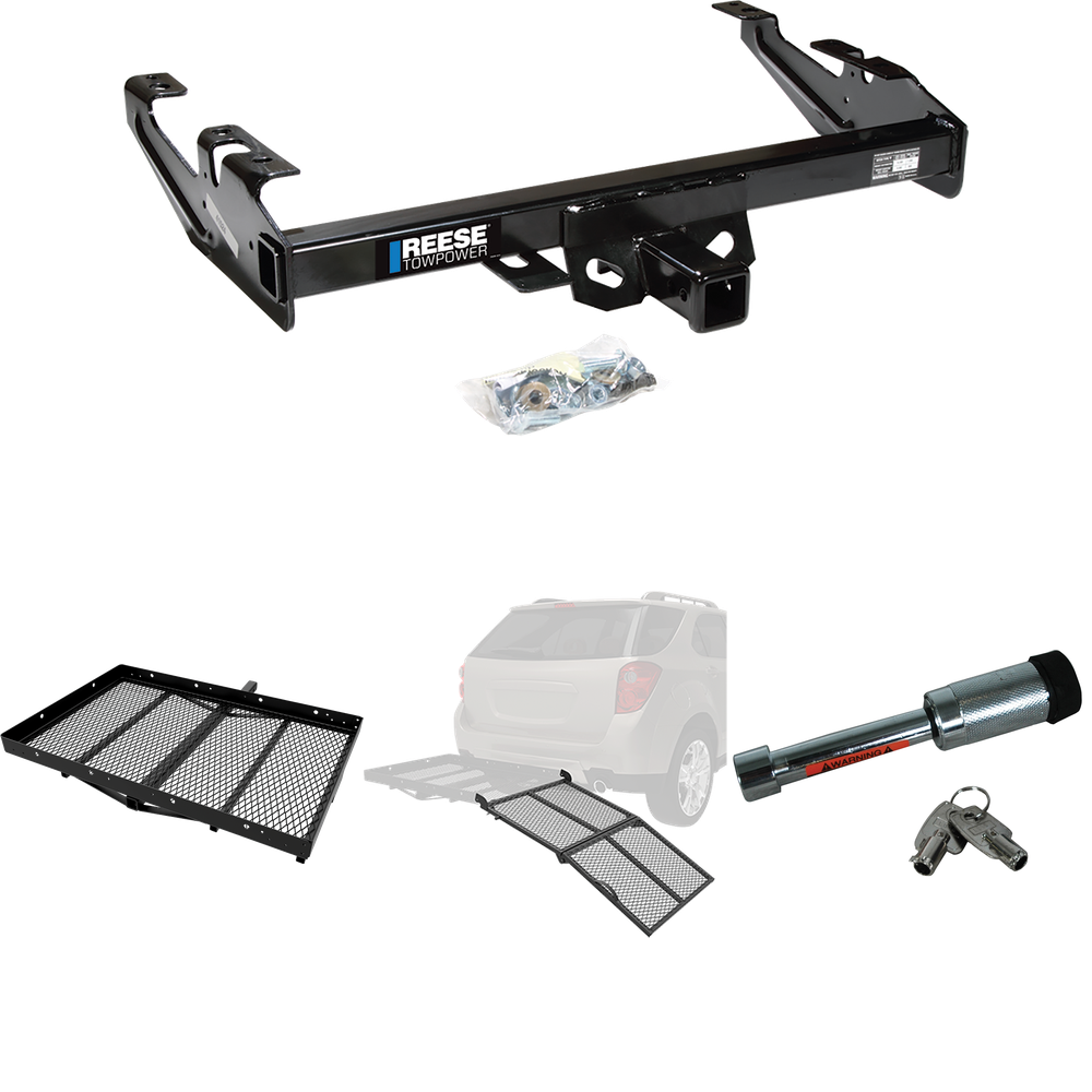 Fits 1988-1999 Chevrolet C1500 Trailer Hitch Tow PKG w/ Cargo Carrier + Bi-Fold Ramp + Hitch Lock By Reese Towpower