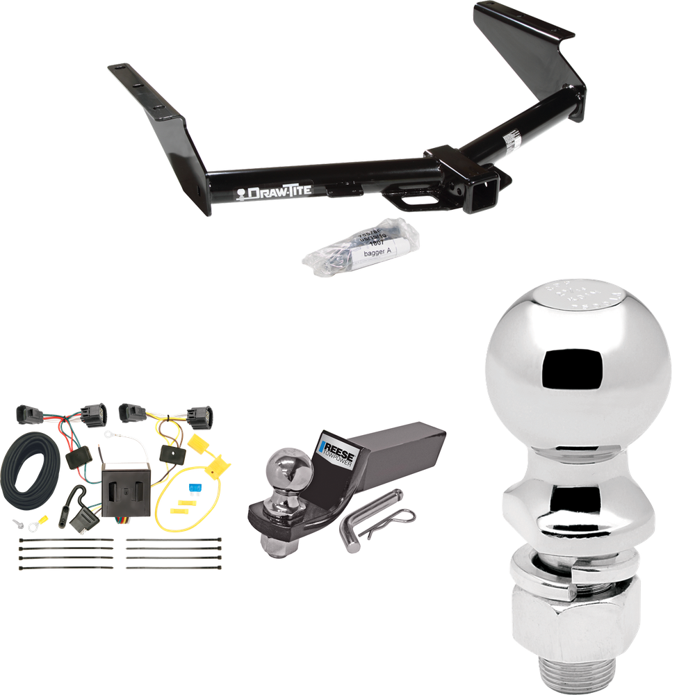 Fits 2008-2012 Jeep Liberty Trailer Hitch Tow PKG w/ 4-Flat Wiring + Starter Kit Ball Mount w/ 2" Drop & 2" Ball + 2-5/16" Ball By Draw-Tite