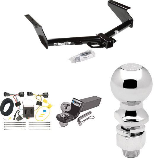 Fits 2008-2012 Jeep Liberty Trailer Hitch Tow PKG w/ 4-Flat Wiring + Starter Kit Ball Mount w/ 2" Drop & 2" Ball + 2-5/16" Ball By Draw-Tite