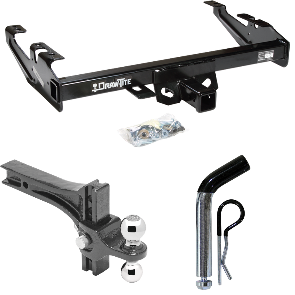 Fits 1988-2000 GMC C3500 Trailer Hitch Tow PKG w/ Dual Adjustable Drop Rise Ball Ball Mount 2" & 2-5/16" Trailer Balls + Pin/Clip By Draw-Tite