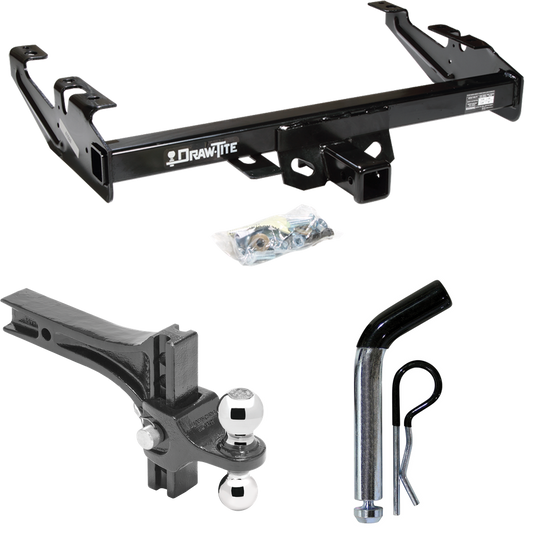 Fits 1988-2000 GMC C3500 Trailer Hitch Tow PKG w/ Dual Adjustable Drop Rise Ball Ball Mount 2" & 2-5/16" Trailer Balls + Pin/Clip By Draw-Tite