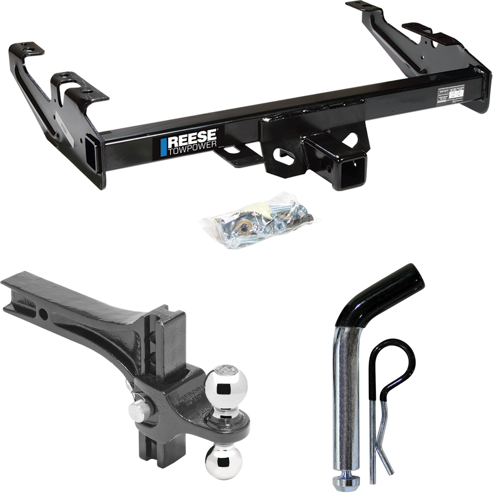 Fits 1988-1999 Chevrolet C1500 Trailer Hitch Tow PKG w/ Dual Adjustable Drop Rise Ball Ball Mount 2" & 2-5/16" Trailer Balls + Pin/Clip By Reese Towpower