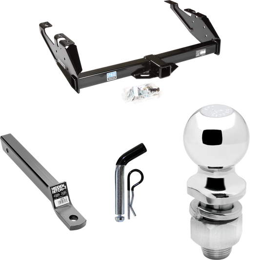 Fits 1988-2000 Chevrolet K3500 Trailer Hitch Tow PKG w/ Extended 16" Long Ball Mount w/ 2" Drop + Pin/Clip + 2" Ball (For Regular & Extended Cab Models) By Reese Towpower