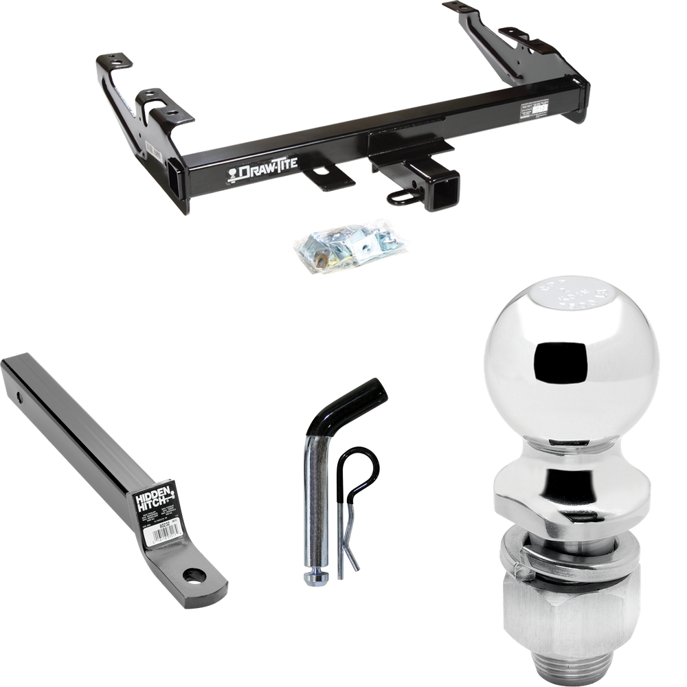 Fits 1992-2000 Chevrolet C2500 Trailer Hitch Tow PKG w/ Extended 16" Long Ball Mount w/ 2" Drop + Pin/Clip + 2" Ball (For Crew Cab Models) By Draw-Tite