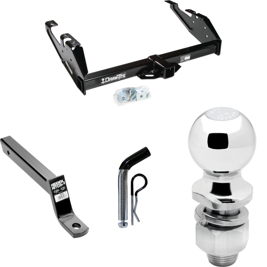 Fits 1988-2000 GMC C2500 Trailer Hitch Tow PKG w/ Extended 16" Long Ball Mount w/ 4" Drop + Pin/Clip + 2" Ball By Draw-Tite