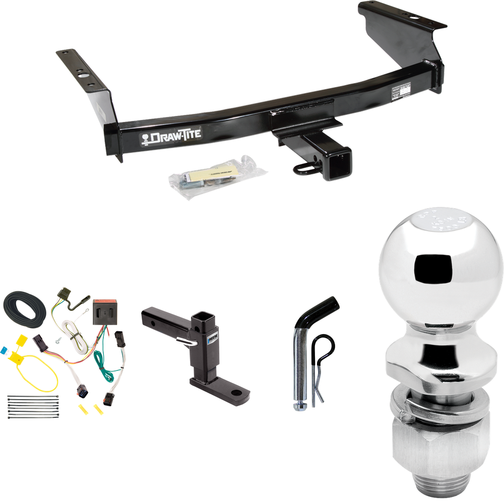 Fits 2002-2007 Jeep Liberty Trailer Hitch Tow PKG w/ 4-Flat Wiring Harness + Adjustable Drop Rise Ball Mount + Pin/Clip + 2" Ball By Draw-Tite