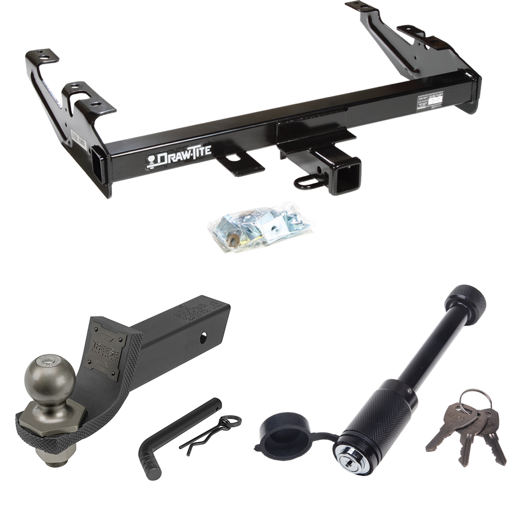 Fits 1988-2000 GMC K3500 Trailer Hitch Tow PKG + Interlock Tactical Starter Kit w/ 2" Drop & 2" Ball + Tactical Dogbone Lock By Draw-Tite