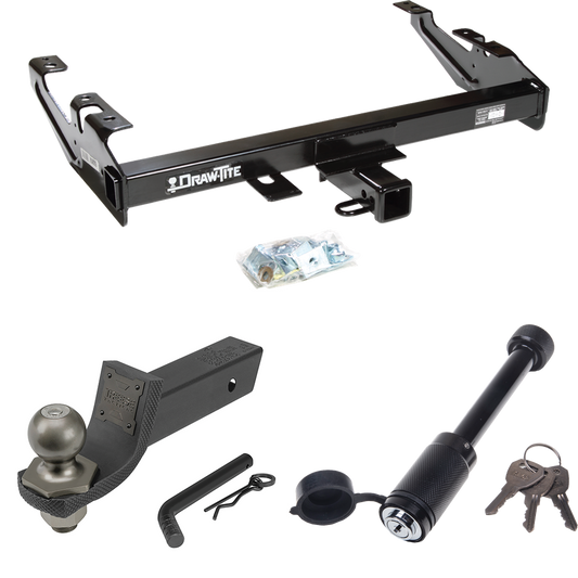 Fits 1988-2000 GMC K3500 Trailer Hitch Tow PKG + Interlock Tactical Starter Kit w/ 2" Drop & 2" Ball + Tactical Dogbone Lock By Draw-Tite