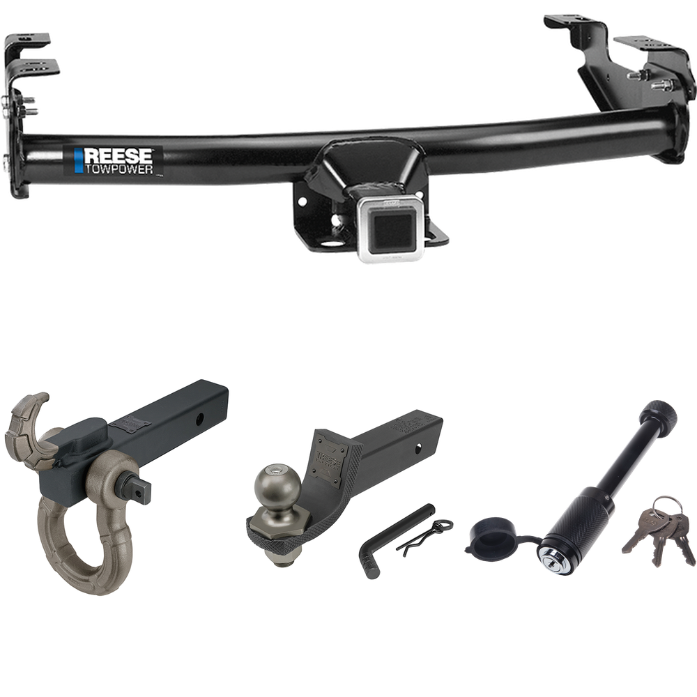 Fits 1987-1996 Ford F-250 Trailer Hitch Tow PKG + Interlock Tactical Starter Kit w/ 2" Drop & 2" Ball + Tactical Hook & Shackle Mount + Tactical Dogbone Lock By Reese Towpower