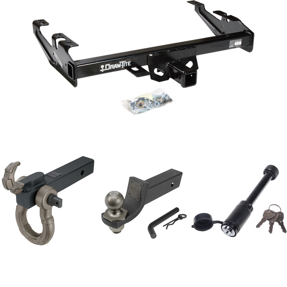 Fits 1988-2000 GMC C2500 Trailer Hitch Tow PKG + Interlock Tactical Starter Kit w/ 2" Drop & 2" Ball + Tactical Hook & Shackle Mount + Tactical Dogbone Lock By Draw-Tite