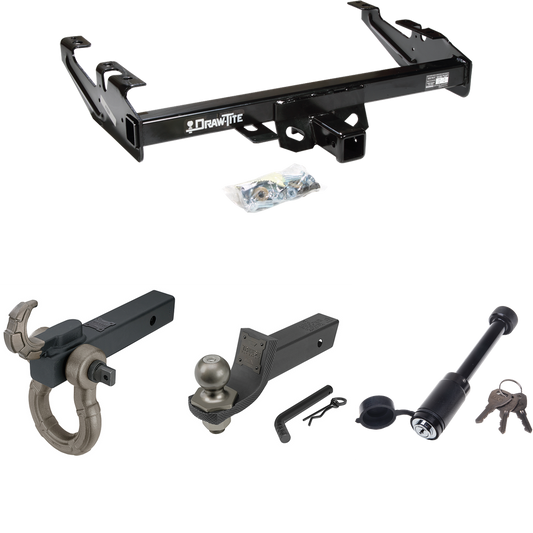 Fits 1988-2000 GMC C2500 Trailer Hitch Tow PKG + Interlock Tactical Starter Kit w/ 2" Drop & 2" Ball + Tactical Hook & Shackle Mount + Tactical Dogbone Lock By Draw-Tite