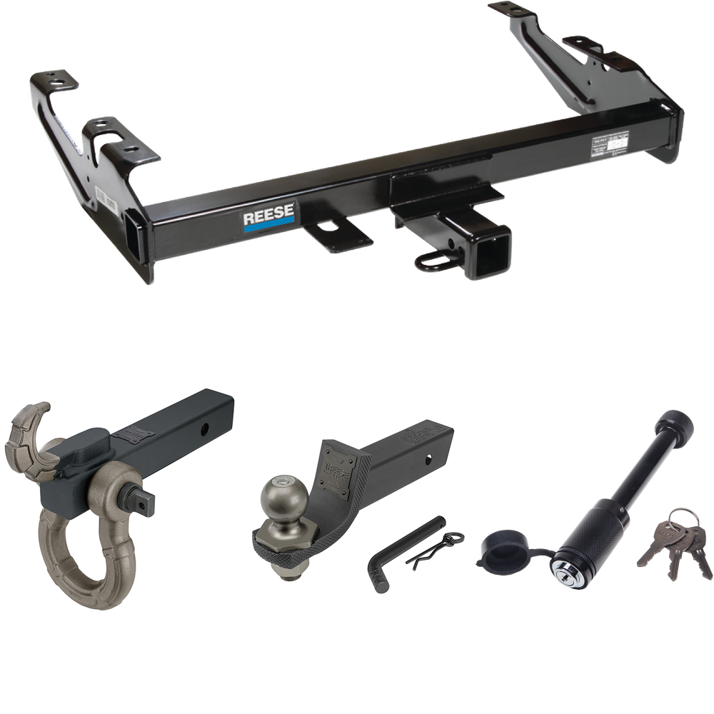 Fits 1988-2000 Chevrolet K3500 Trailer Hitch Tow PKG + Interlock Tactical Starter Kit w/ 2" Drop & 2" Ball + Tactical Hook & Shackle Mount + Tactical Dogbone Lock (For Regular & Extended Cabs Models) By Reese Towpower