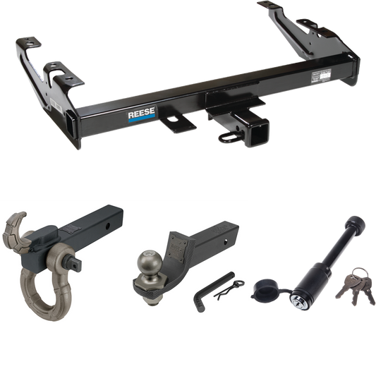 Fits 1988-2000 Chevrolet K3500 Trailer Hitch Tow PKG + Interlock Tactical Starter Kit w/ 2" Drop & 2" Ball + Tactical Hook & Shackle Mount + Tactical Dogbone Lock (For Regular & Extended Cabs Models) By Reese Towpower