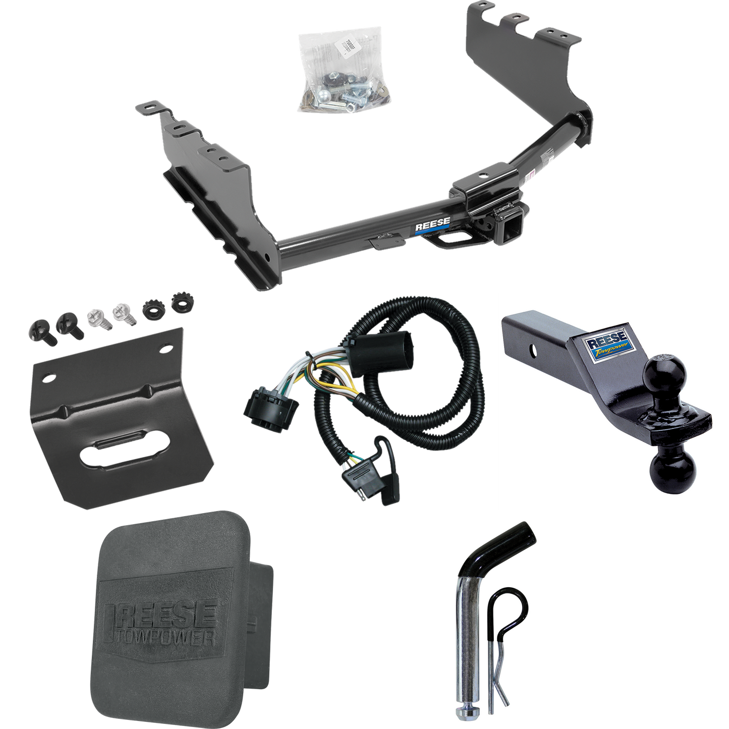 Fits 2019-2019 GMC Sierra 1500 LD (Old Body) Trailer Hitch Tow PKG w/ 4-Flat Wiring + Dual Ball Ball Mount 1-7/8" & 2" Trailer Balls + Pin/Clip + Wiring Bracket + Hitch Cover By Reese Towpower