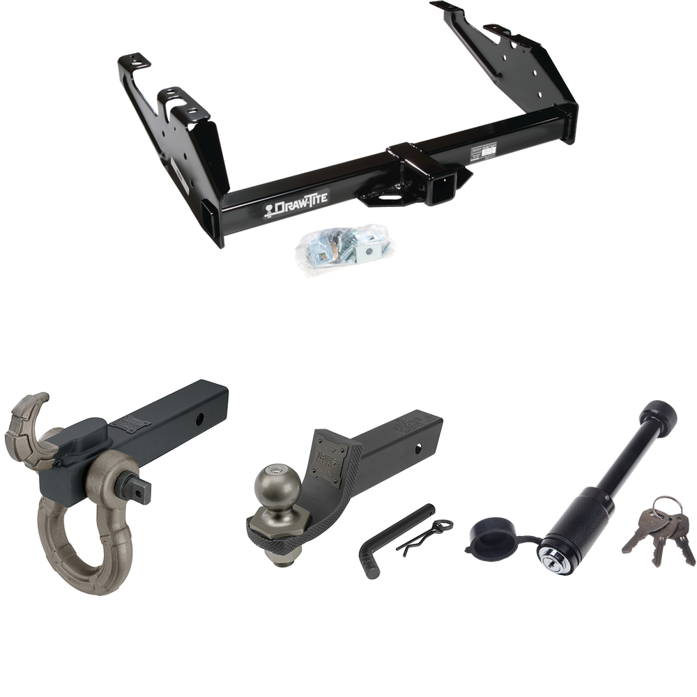 Fits 1992-2000 Chevrolet C2500 Trailer Hitch Tow PKG + Interlock Tactical Starter Kit w/ 2" Drop & 2" Ball + Tactical Hook & Shackle Mount + Tactical Dogbone Lock (For Crew Cab Models) By Draw-Tite