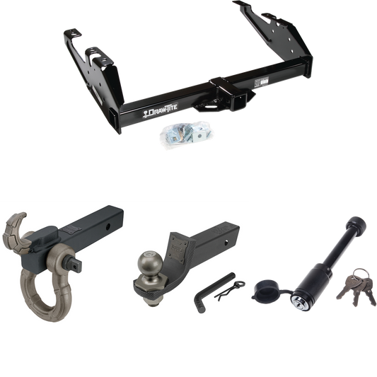 Fits 1992-2000 Chevrolet C2500 Trailer Hitch Tow PKG + Interlock Tactical Starter Kit w/ 2" Drop & 2" Ball + Tactical Hook & Shackle Mount + Tactical Dogbone Lock (For Crew Cab Models) By Draw-Tite