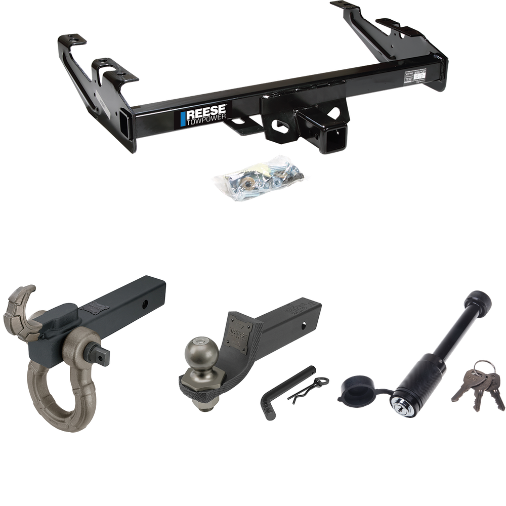 Fits 1988-1999 Chevrolet C2500 Trailer Hitch Tow PKG + Interlock Tactical Starter Kit w/ 2" Drop & 2" Ball + Tactical Hook & Shackle Mount + Tactical Dogbone Lock (For Regular & Extended Cabs Models) By Reese Towpower