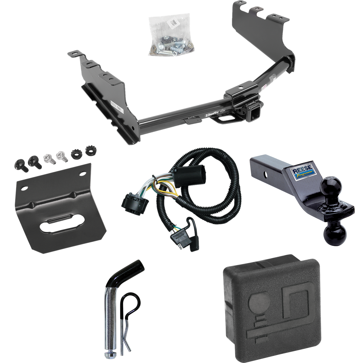 Fits 2019-2019 GMC Sierra 1500 LD (Old Body) Trailer Hitch Tow PKG w/ 4-Flat Wiring + Dual Ball Ball Mount 1-7/8" & 2" Trailer Balls + Pin/Clip + Wiring Bracket + Hitch Cover By Draw-Tite