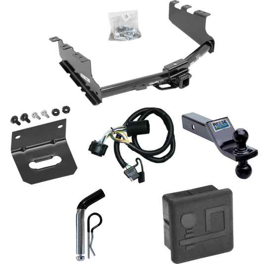 Se adapta al paquete de enganche de remolque GMC Sierra 1500 LD (cuerpo antiguo) 2019-2019 con 4 cables planos + soporte de bola doble de 1-7/8" y 2" bolas de remolque + pasador/clip + soporte de cableado + cubierta de enganche por sorteo -Tita