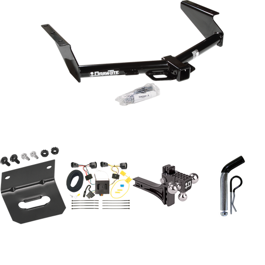 Fits 2008-2012 Jeep Liberty Trailer Hitch Tow PKG w/ 4-Flat Wiring Harness + Adjustable Drop Rise Triple Ball Ball Mount 1-7/8" & 2" & 2-5/16" Trailer Balls + Pin/Clip + Wiring Bracket By Draw-Tite