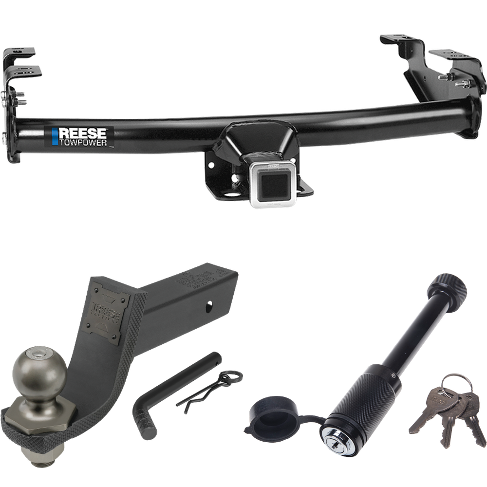 Fits 1986-1989 Dodge D100 Trailer Hitch Tow PKG + Interlock Tactical Starter Kit w/ 3-1/4" Drop & 2" Ball + Tactical Dogbone Lock By Reese Towpower