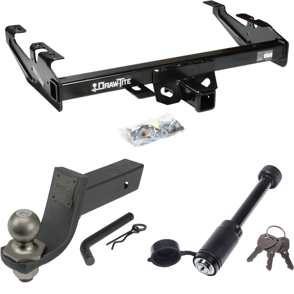 Fits 1988-2000 GMC K2500 Trailer Hitch Tow PKG + Interlock Tactical Starter Kit w/ 3-1/4" Drop & 2" Ball + Tactical Dogbone Lock By Draw-Tite