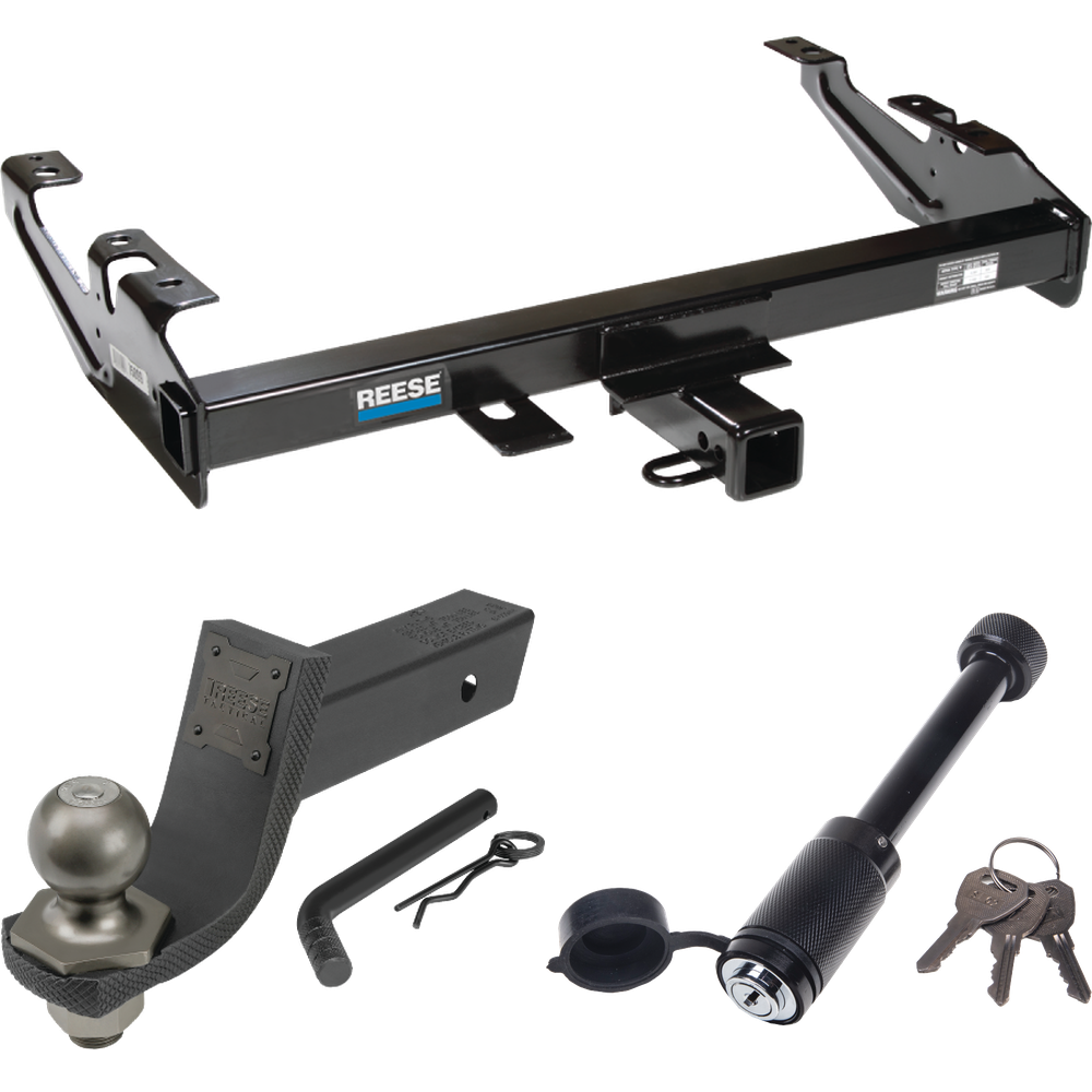 Fits 1988-2000 GMC K2500 Trailer Hitch Tow PKG + Interlock Tactical Starter Kit w/ 3-1/4" Drop & 2" Ball + Tactical Dogbone Lock By Reese Towpower