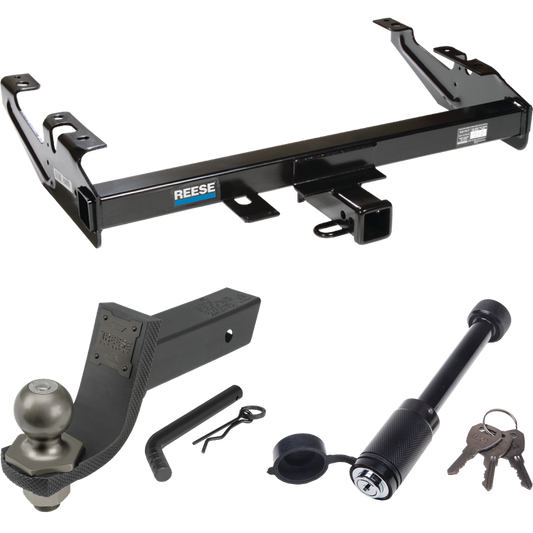 Fits 1988-2000 GMC K2500 Trailer Hitch Tow PKG + Interlock Tactical Starter Kit w/ 3-1/4" Drop & 2" Ball + Tactical Dogbone Lock By Reese Towpower