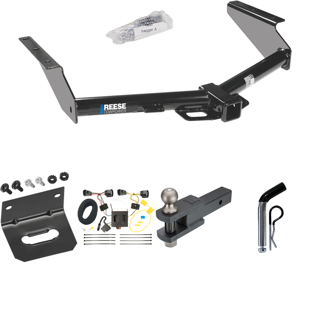 Fits 2008-2012 Jeep Liberty Trailer Hitch Tow PKG w/ 4-Flat Wiring Harness + Clevis Hitch Ball Mount w/ 2" Ball + Pin/Clip + Wiring Bracket By Reese Towpower