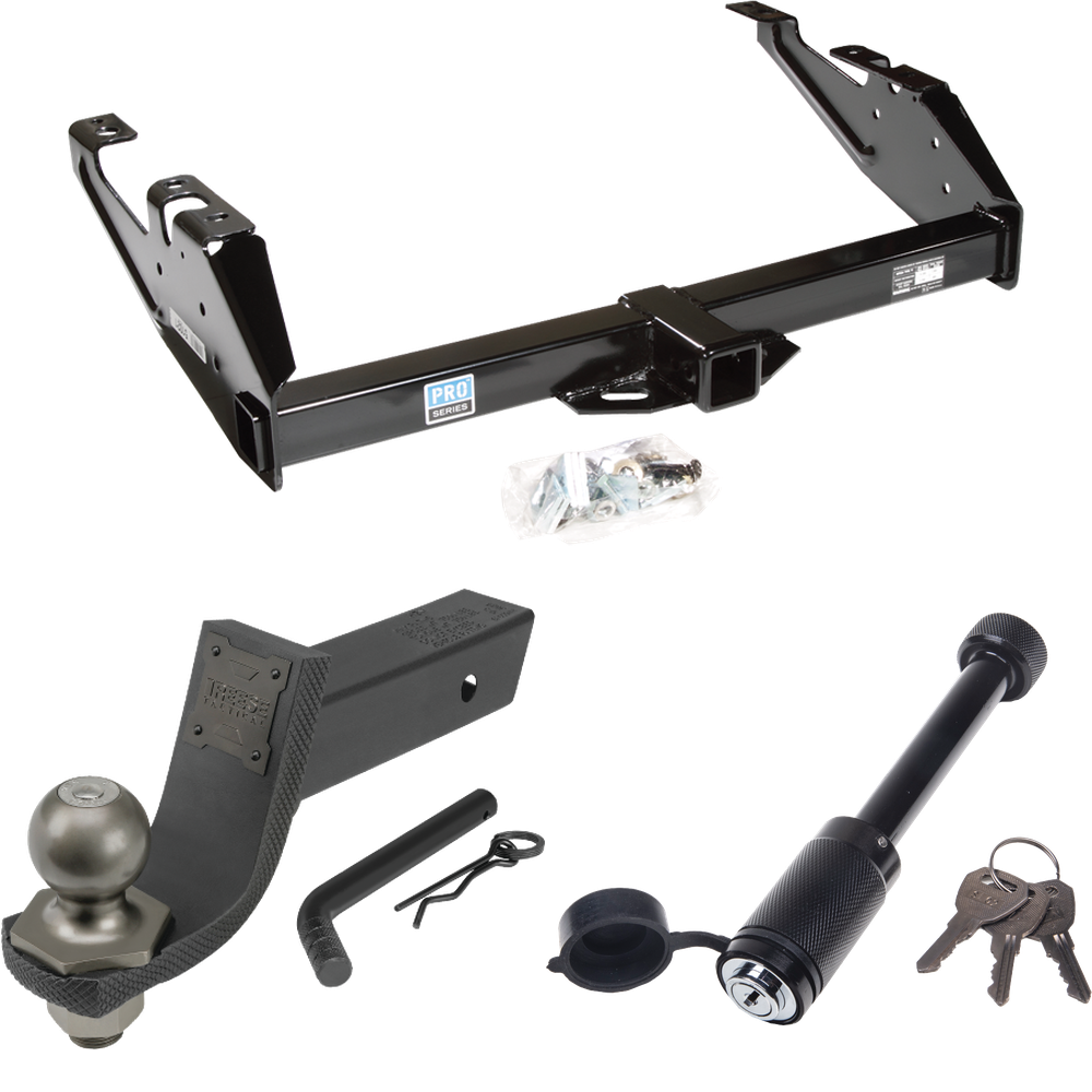 Fits 1988-2000 GMC C3500 Trailer Hitch Tow PKG + Interlock Tactical Starter Kit w/ 3-1/4" Drop & 2" Ball + Tactical Dogbone Lock By Reese Towpower