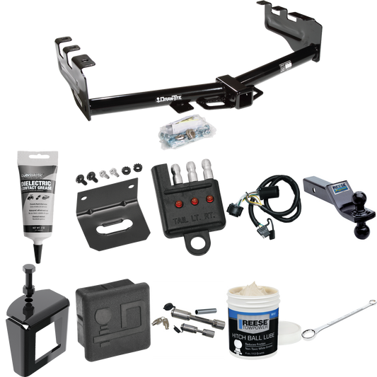 Fits 2007-2013 GMC Sierra 1500 Trailer Hitch Tow PKG w/ 4-Flat Wiring + Dual Ball Ball Mount 1-7/8" & 2" Trailer Balls + Wiring Bracket + Hitch Cover + Dual Hitch & Coupler Locks + Wiring Tester + Ball Lube + Electric Grease + Ball Wrench + Anti Ratt