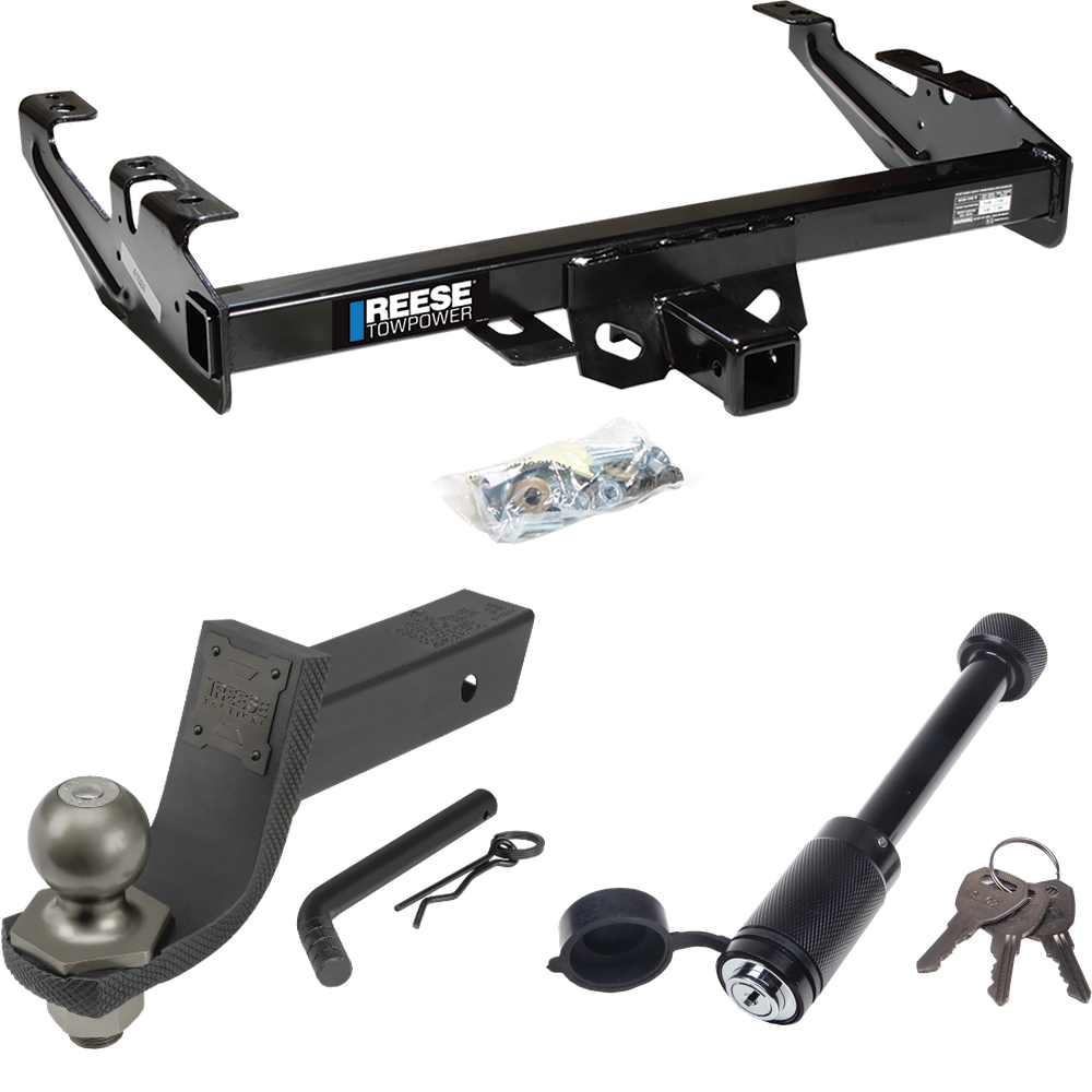 Fits 1988-1999 GMC K1500 Trailer Hitch Tow PKG + Interlock Tactical Starter Kit w/ 3-1/4" Drop & 2" Ball + Tactical Dogbone Lock By Reese Towpower