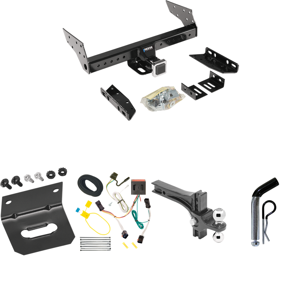 Fits 2002-2007 Jeep Liberty Trailer Hitch Tow PKG w/ 4-Flat Wiring Harness + Dual Adjustable Drop Rise Ball Ball Mount 2" & 2-5/16" Trailer Balls + Pin/Clip + Wiring Bracket By Reese Towpower