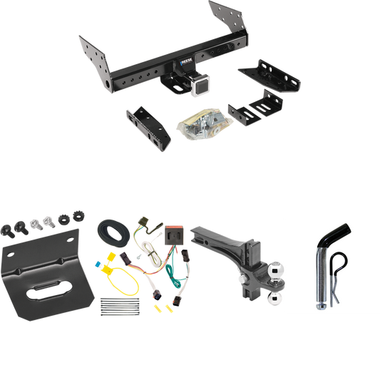 Se adapta al paquete de enganche de remolque Jeep Liberty 2002-2007 con arnés de cableado de 4 planos + soporte de bola de elevación de caída ajustable doble bolas de remolque de 2" y 2-5/16" + pasador/clip + soporte de cableado de Reese Towpower