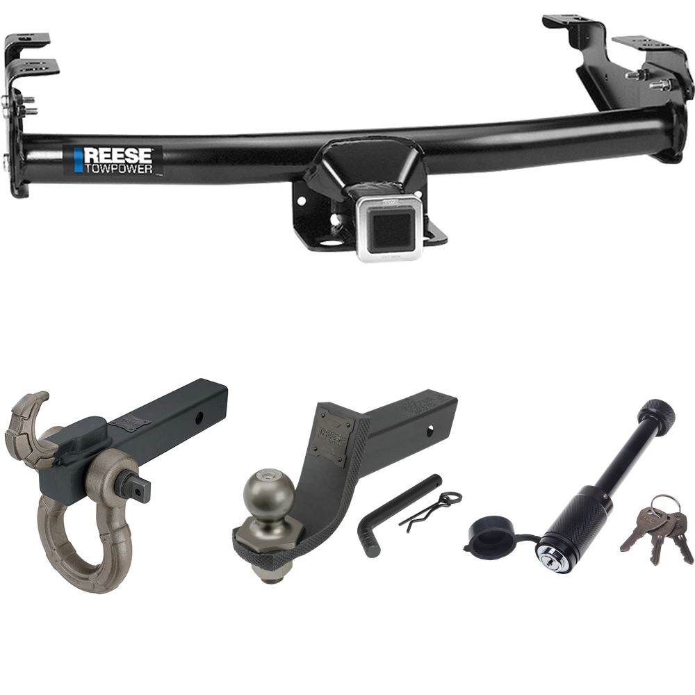 Fits 1971-1980 Dodge D200 Trailer Hitch Tow PKG + Interlock Tactical Starter Kit w/ 3-1/4" Drop & 2" Ball + Tactical Hook & Shackle Mount + Tactical Dogbone Lock By Reese Towpower