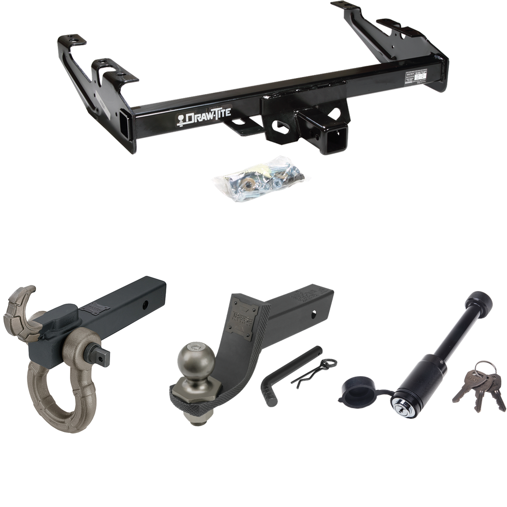 Fits 1992-2000 Chevrolet C2500 Trailer Hitch Tow PKG + Interlock Tactical Starter Kit w/ 3-1/4" Drop & 2" Ball + Tactical Hook & Shackle Mount + Tactical Dogbone Lock (For Crew Cab Models) By Draw-Tite