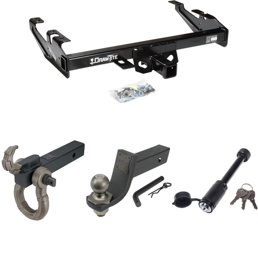 Fits 1992-2000 Chevrolet C2500 Trailer Hitch Tow PKG + Interlock Tactical Starter Kit w/ 3-1/4" Drop & 2" Ball + Tactical Hook & Shackle Mount + Tactical Dogbone Lock (For Crew Cab Models) By Draw-Tite