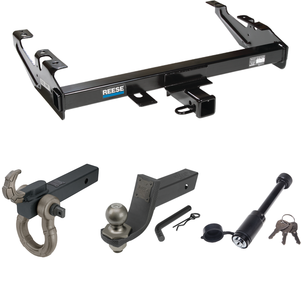 Fits 1988-1999 Chevrolet C1500 Trailer Hitch Tow PKG + Interlock Tactical Starter Kit w/ 3-1/4" Drop & 2" Ball + Tactical Hook & Shackle Mount + Tactical Dogbone Lock By Reese Towpower